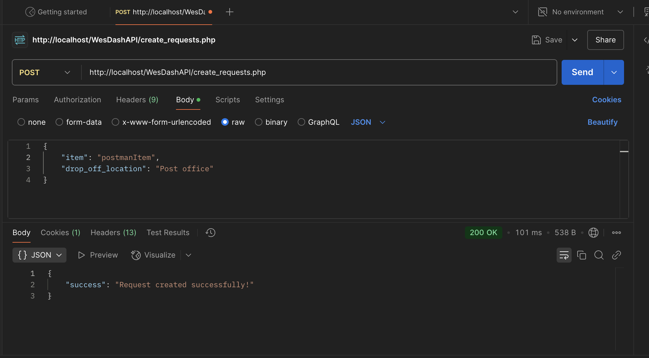 POST request screenshot